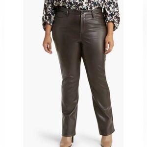 New NYDJ Sculpt Her Marilyn Faux Leather Straight Leg Pants Brown Size 16